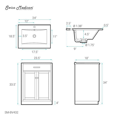 Burdon 24" Freestanding Bathroom Vanity in Weathered Oak with Sink Top
