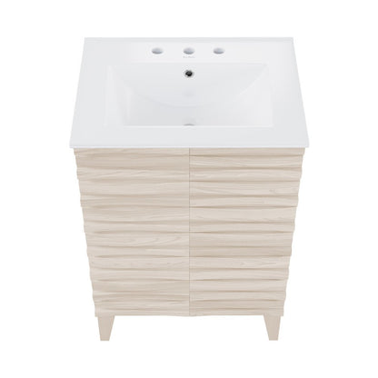 Cascade 24 in. White Oak Bathroom Vanity With White, 3-Hole Ceramic Sink Top