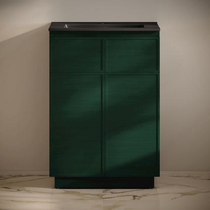 St. Tropez 24" Freestanding Bathroom Vanity in Green Oak with Black Sink Top