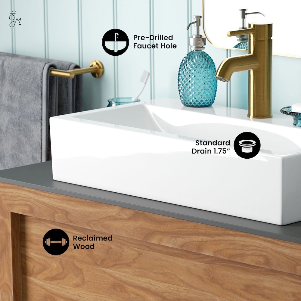 Rennes 36" Freestanding Bathroom Vanity in Natural Teak with Sink Top
