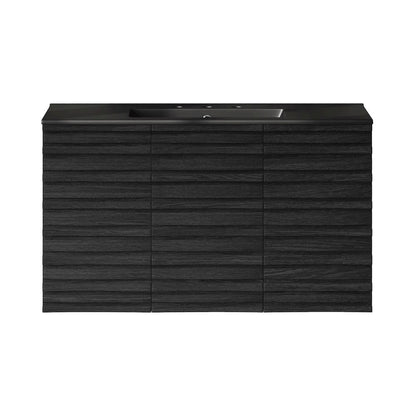 36" Wall-Mounted Bathroom Vanity in Black Oak, Black 3-Hole Widespread Sink Top