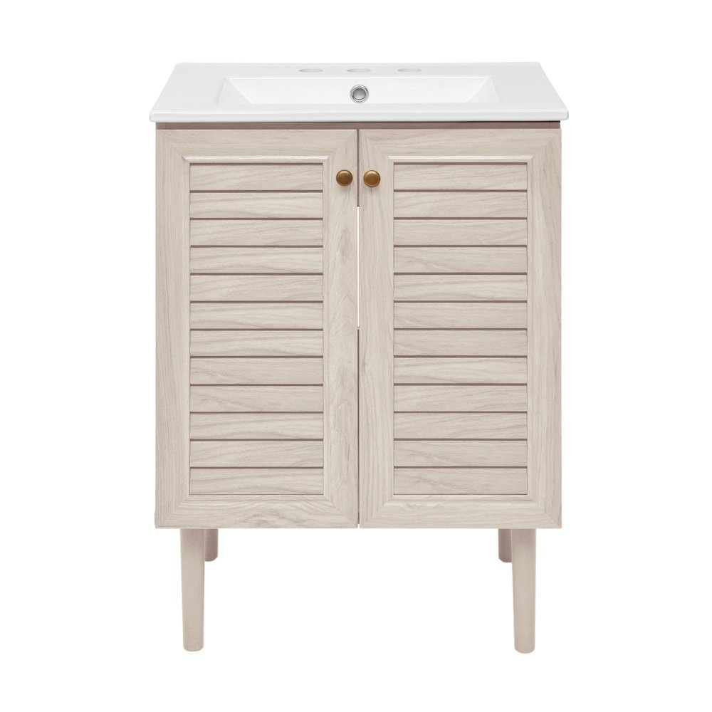 24" Freestanding Bathroom Vanity in White Oak with 3-Hole Widespread Sink Top
