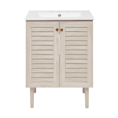 24" Freestanding Bathroom Vanity in White Oak with 3-Hole Widespread Sink Top