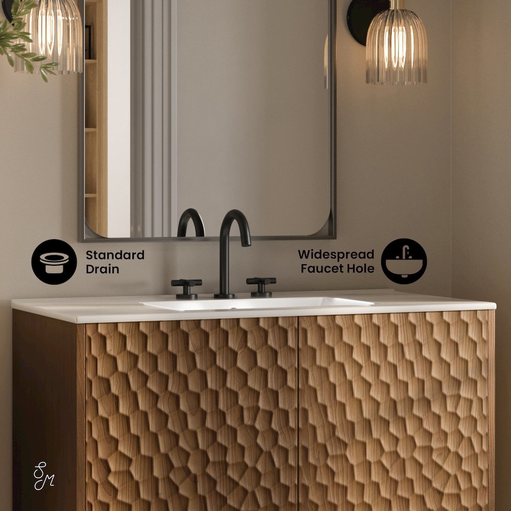 36" Freestanding Bathroom Vanity in Brown Oak with 3-Hole Widespread Sink Top