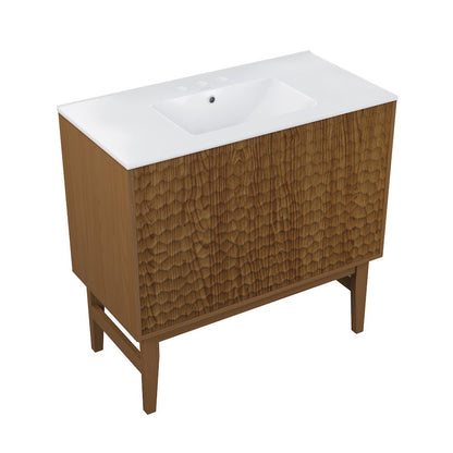 36" Freestanding Bathroom Vanity in Brown Oak with 3-Hole Widespread Sink Top