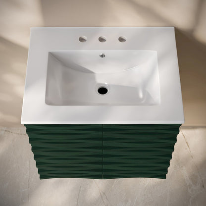 24" Wall-Mounted Bathroom Vanity in Green Oak with 3-Hole Widespread Sink Top