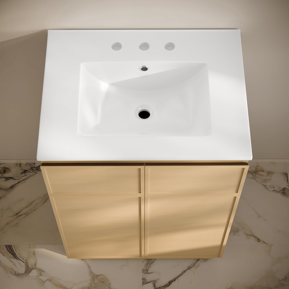 24" Freestanding Bathroom Vanity in Natural Oak with 3-Hole Widespread Sink Top