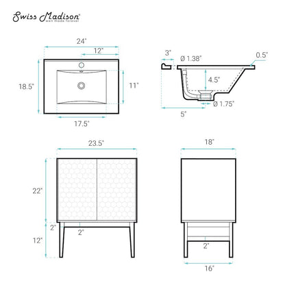 Bosse 24" Freestanding Bathroom Vanity in Natural Oak with Black Sink Top