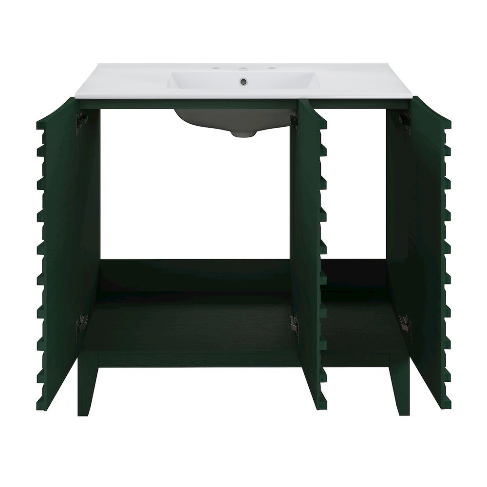 36" Freestanding Bathroom Vanity in Green Oak with 3-Hole Widespread Sink Top