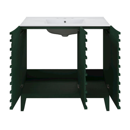 36" Freestanding Bathroom Vanity in Green Oak with 3-Hole Widespread Sink Top