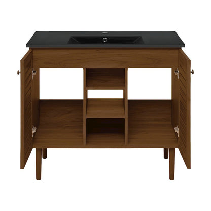 Bron 36" Freestanding Bathroom Vanity in Brown Oak with Black Sink Top