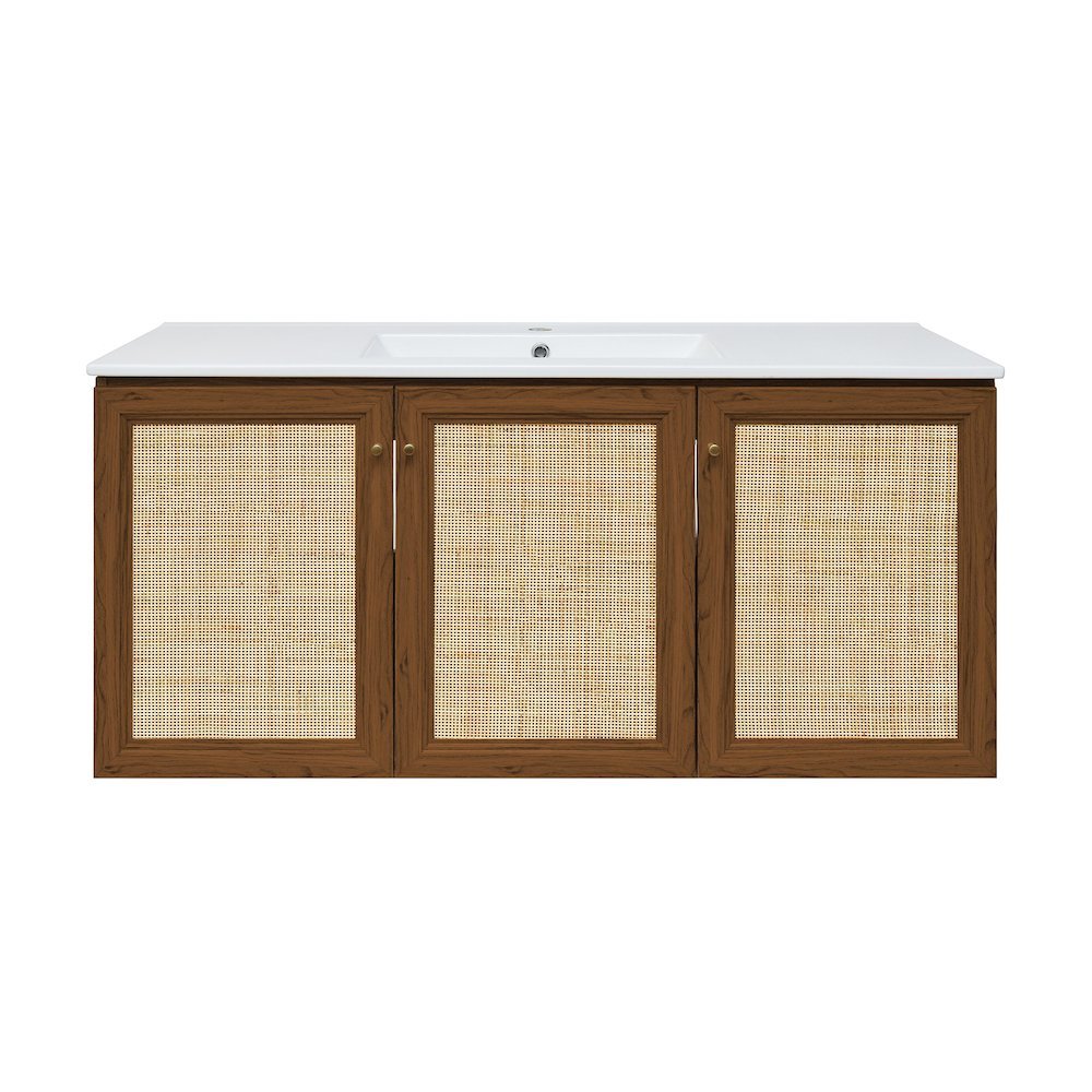 Classe 48" Wall-Mounted Bathroom Vanity in Brown Oak