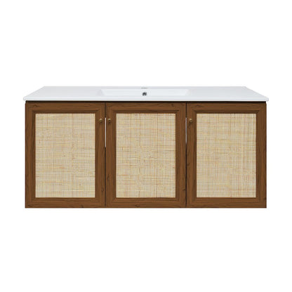Classe 48" Wall-Mounted Bathroom Vanity in Brown Oak