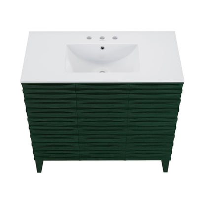 36" Freestanding Bathroom Vanity in Green Oak with 3-Hole Widespread Sink Top