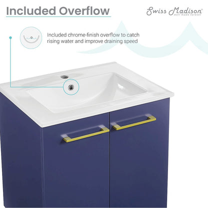 Annecy 24" Freestanding Bathroom Vanity in Navy Blue with Sink Top