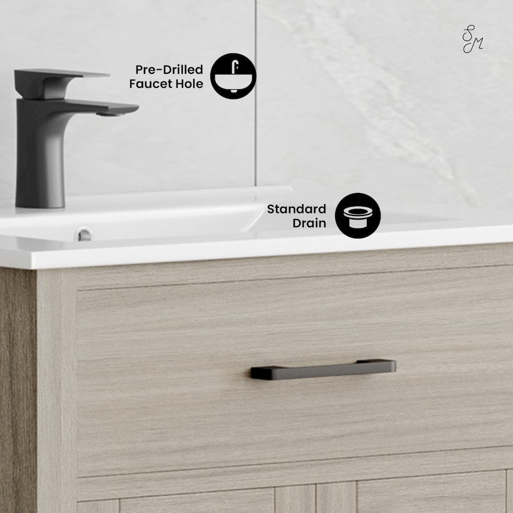 Burdon 24" Freestanding Bathroom Vanity in Weathered Oak with Sink Top