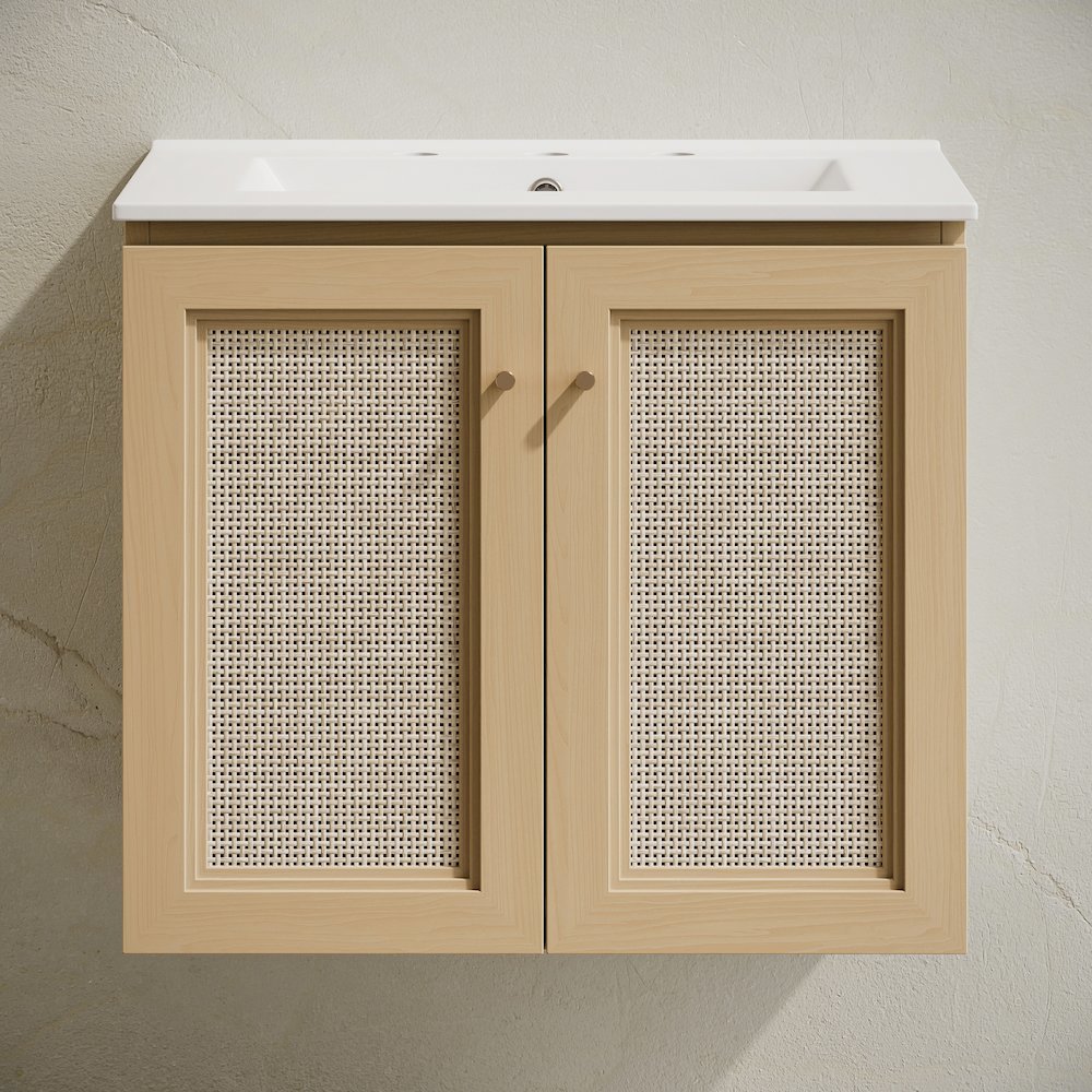 24" Wall-Mounted Bathroom Vanity, Widespread Faucet Holes Vanity Top