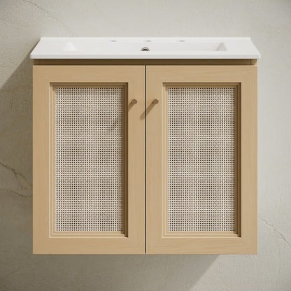 24" Wall-Mounted Bathroom Vanity, Widespread Faucet Holes Vanity Top