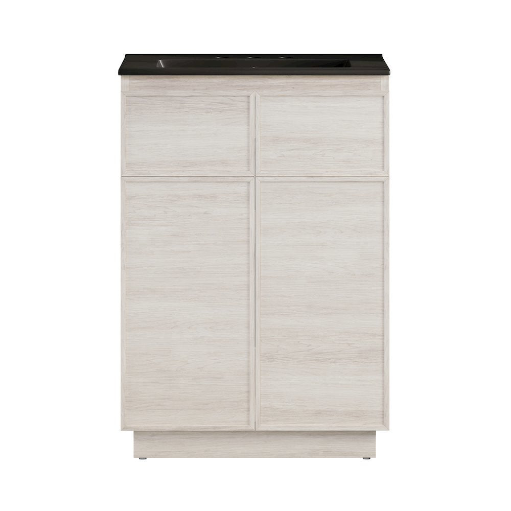 24" Freestanding Bathroom Vanity in White Oak, Black 3-Hole Widespread Sink Top