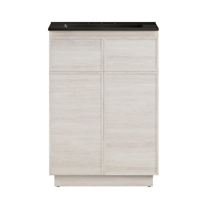 24" Freestanding Bathroom Vanity in White Oak, Black 3-Hole Widespread Sink Top