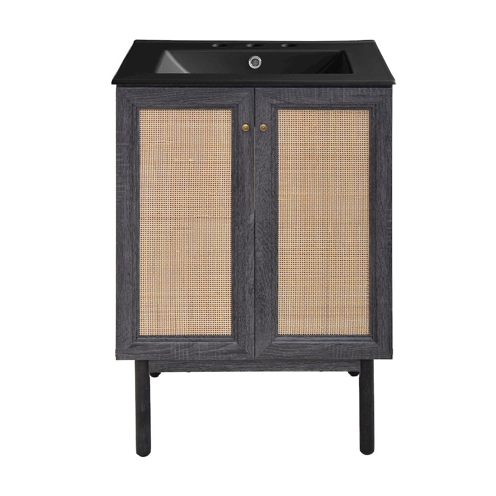 24" Freestanding Bathroom Vanity in Black Oak, Black 3-Hole Centerset Sink Top