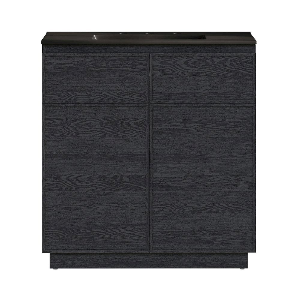 36" Freestanding Bathroom Vanity in Black Oak, Black 3-Hole Widespread Sink Top