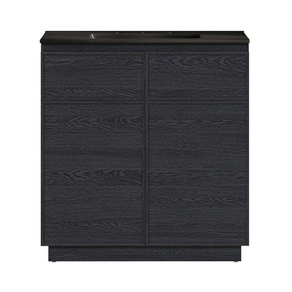 36" Freestanding Bathroom Vanity in Black Oak, Black 3-Hole Widespread Sink Top