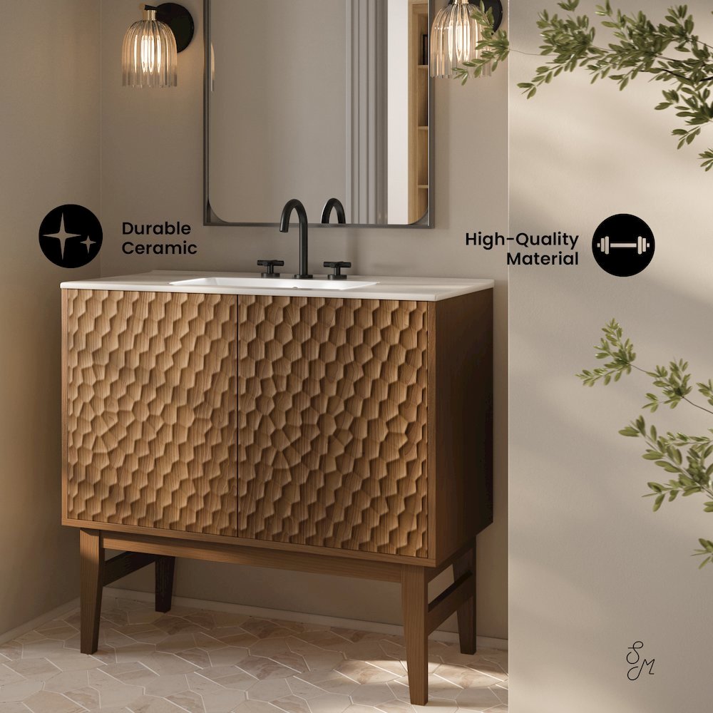 36" Freestanding Bathroom Vanity in Brown Oak with 3-Hole Widespread Sink Top