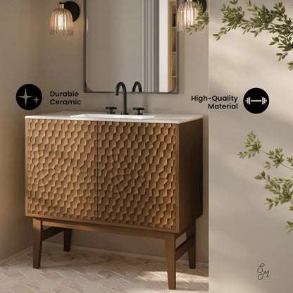 36" Freestanding Bathroom Vanity in Brown Oak with 3-Hole Widespread Sink Top