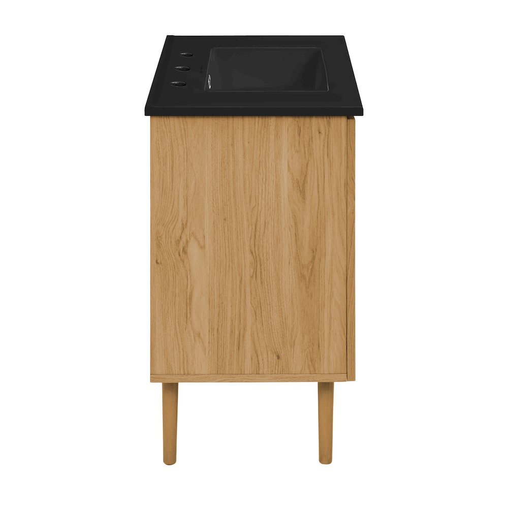 36" Freestanding Bathroom Vanity in Golden Oak, Black 3-Hole Widespread Sink Top