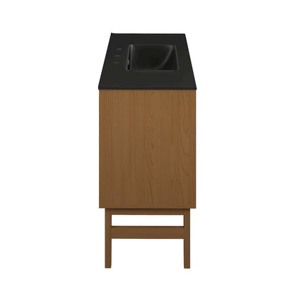 36" Freestanding Bathroom Vanity in Brown Oak, Black 3-Hole Widespread Sink Top
