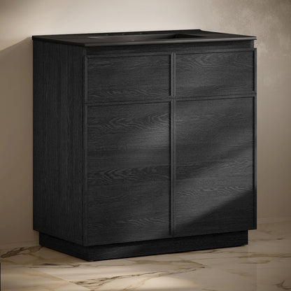 36" Freestanding Bathroom Vanity in Black Oak, Black 3-Hole Widespread Sink Top
