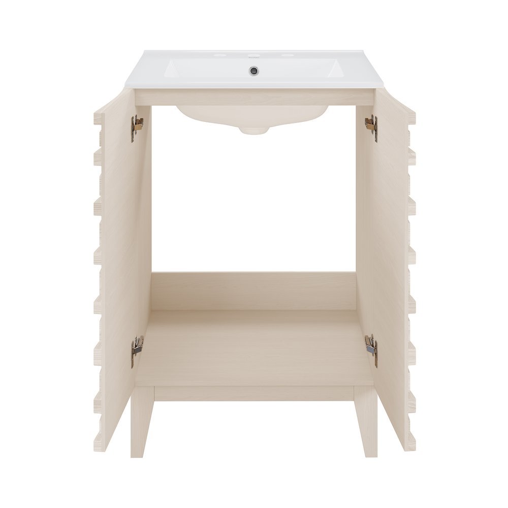 Cascade 24 in. White Oak Bathroom Vanity With White, 3-Hole Ceramic Sink Top