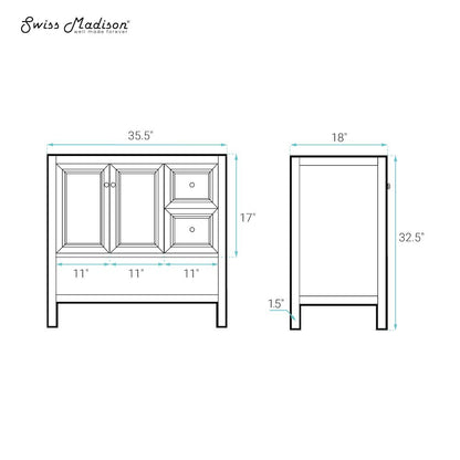 Chateau 36" Freestanding Bathroom Vanity Cabinet without Top in Black Oak