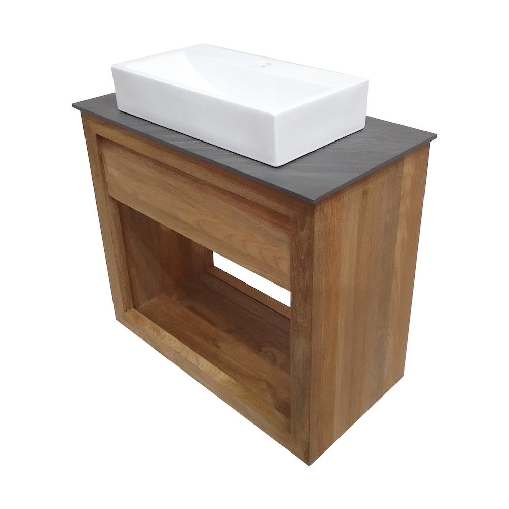 36" Reclaimed Wood Vanity, Walnut, Slate Countertop and Single Hole Vessel Sink