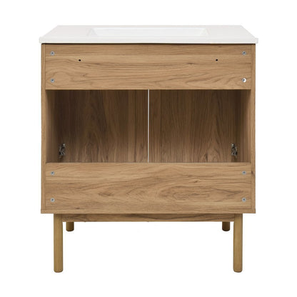 30" Freestanding Bathroom Vanity in Golden Oak with 3-Hole Widespread Sink Top