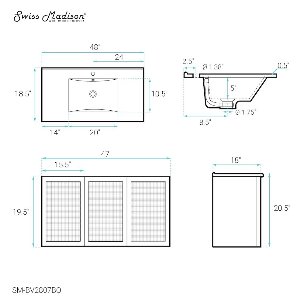 Classe 48" Wall-Mounted Bathroom Vanity in Brown Oak
