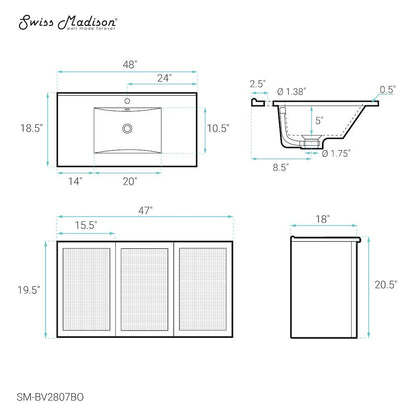 Classe 48" Wall-Mounted Bathroom Vanity in Brown Oak