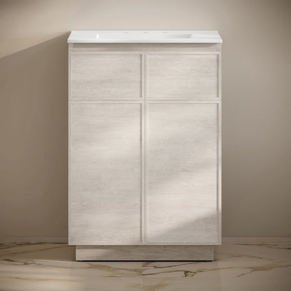 24" Freestanding Bathroom Vanity in White Oak with 3-Hole Widespread Sink Top