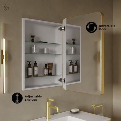 20 x 30 Rectangle Recessed/Wall Mount Medicine Cabinet, Mirror in Brushed Gold