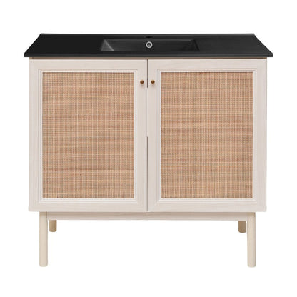 Classe 36" Freestanding Bathroom Vanity in White Oak with Black Sink Top
