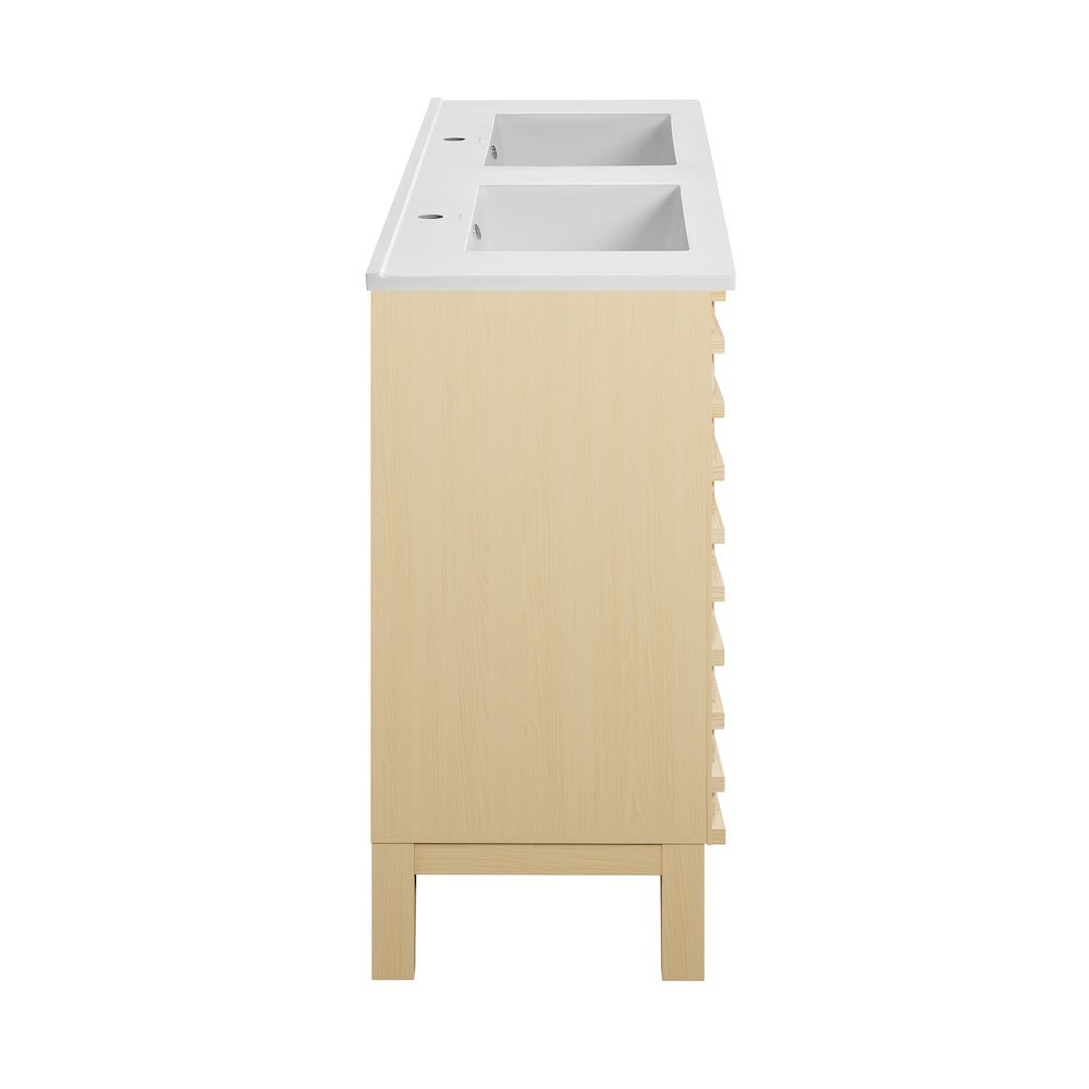 48 in. Natural Oak, Double Basin Bathroom Vanity With White Ceramic Sink Top