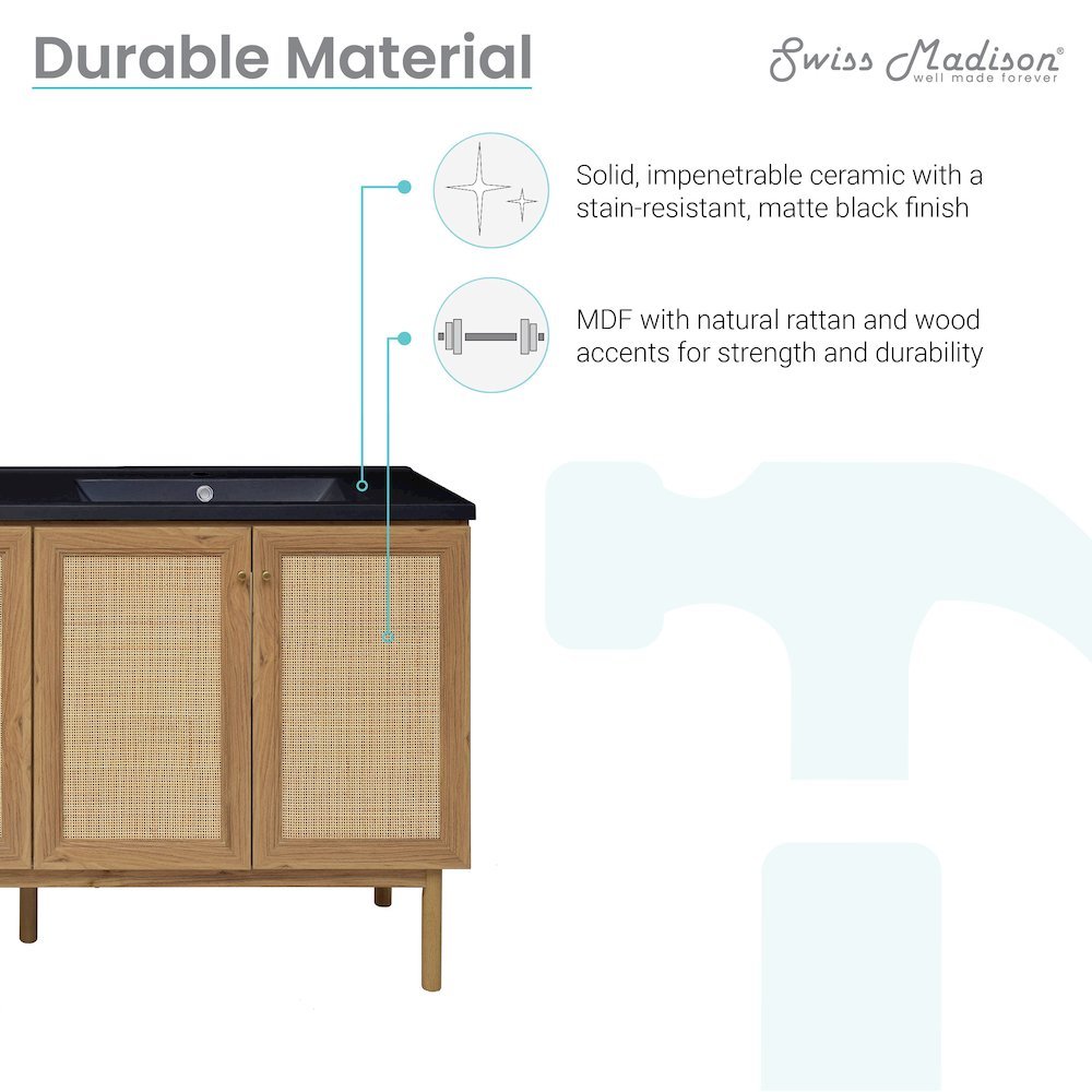 60" Freestanding Bathroom Vanity in Golden Oak with Black Double Basin Sink Top