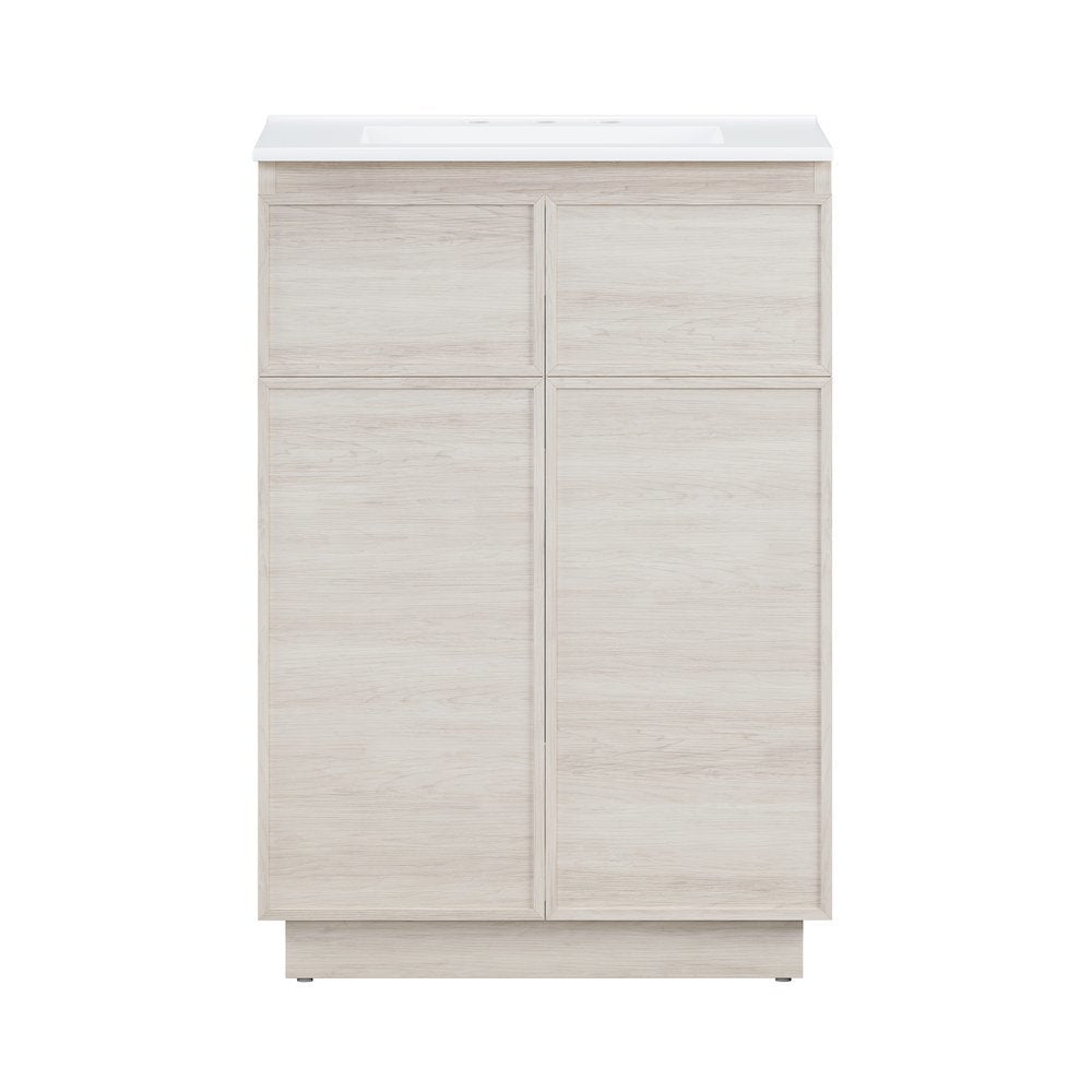 24" Freestanding Bathroom Vanity in White Oak with 3-Hole Widespread Sink Top