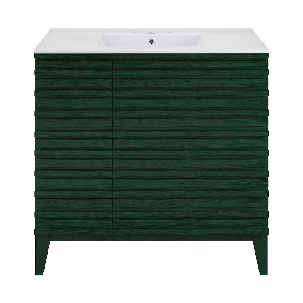 36" Freestanding Bathroom Vanity in Green Oak with 3-Hole Widespread Sink Top