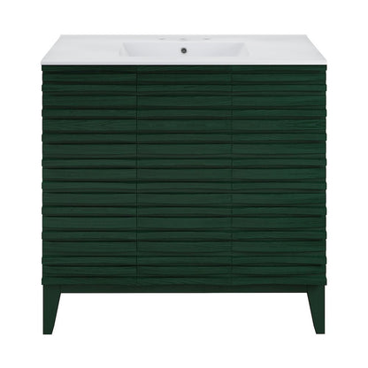 36" Freestanding Bathroom Vanity in Green Oak with 3-Hole Widespread Sink Top