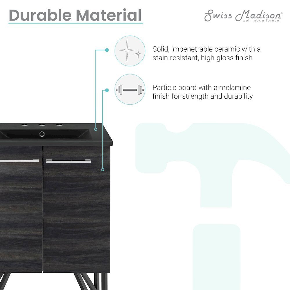 Annecy 24 in. Black Walnut Bathroom Vanity With Black, 3-Hole Ceramic Sink Top