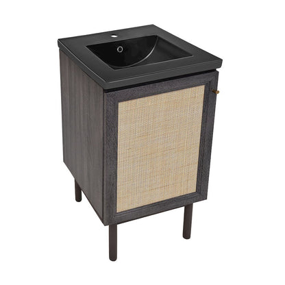Classe 18" Freestanding Bathroom Vanity in Black Oak with Black Sink Top