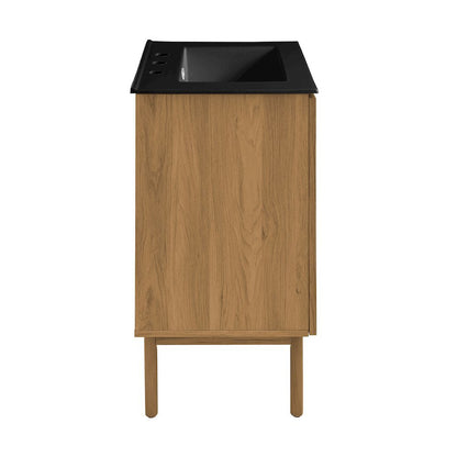 24" Freestanding Bathroom Vanity in Golden Oak, Black 3-Hole Centerset Sink Top