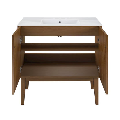 36" Freestanding Bathroom Vanity in Brown Oak with 3-Hole Widespread Sink Top